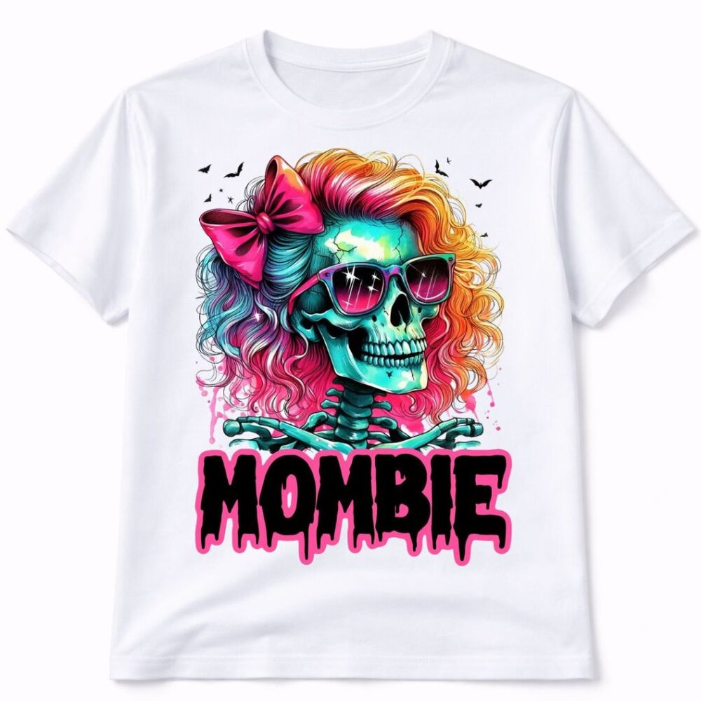 Mombie Skull Custom Graphic T Shirt Trendy Boutique Style Tee Womens White